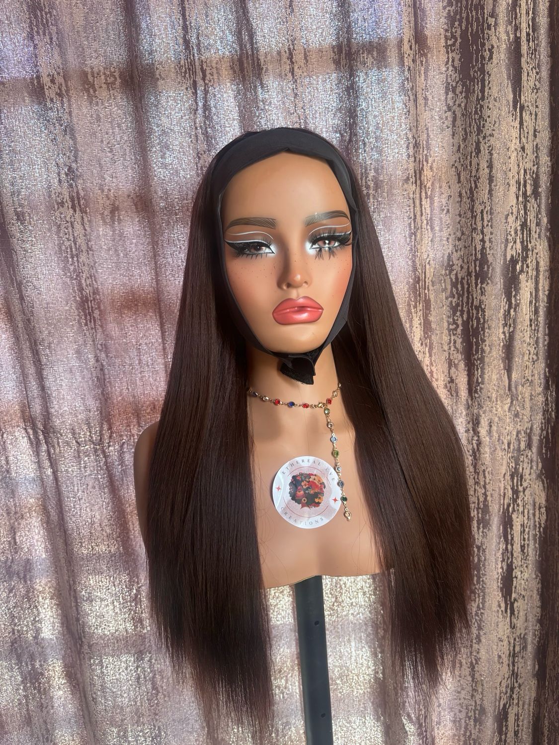 Brown Yaki Straight Headband Wig
