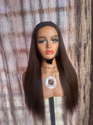 Brown Yaki Straight Headband Wig