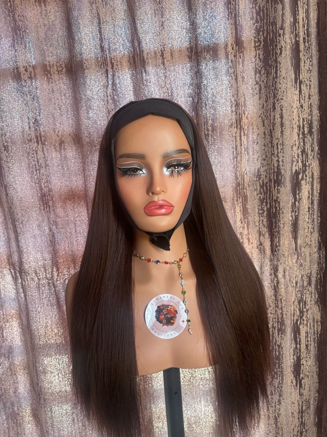 Brown Yaki Straight Headband Wig