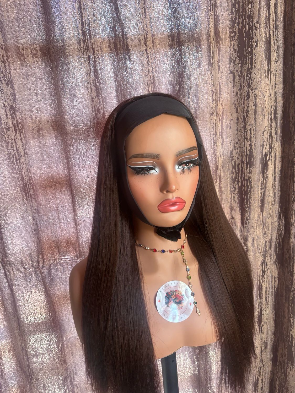 Brown Yaki Straight Headband Wig