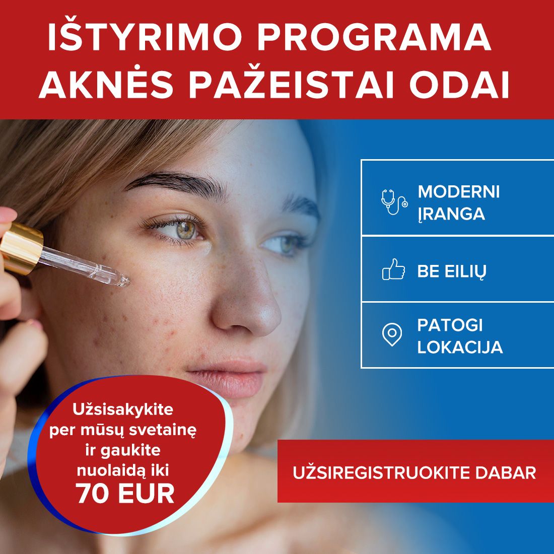 Ištyrimo programa aknės pažeistai odai