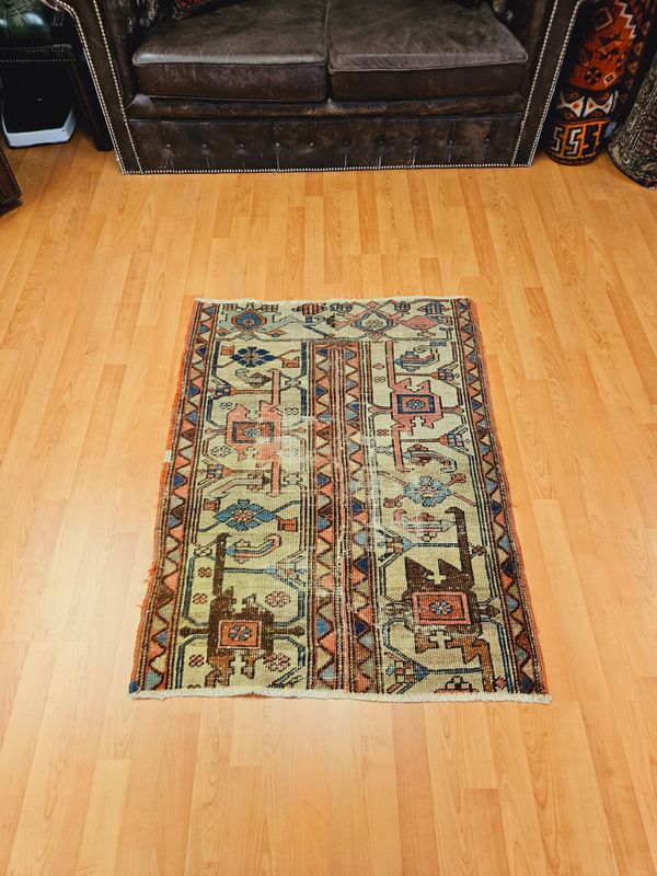 Antiek Perzisch Handgeknoopt Heriz Tapijt