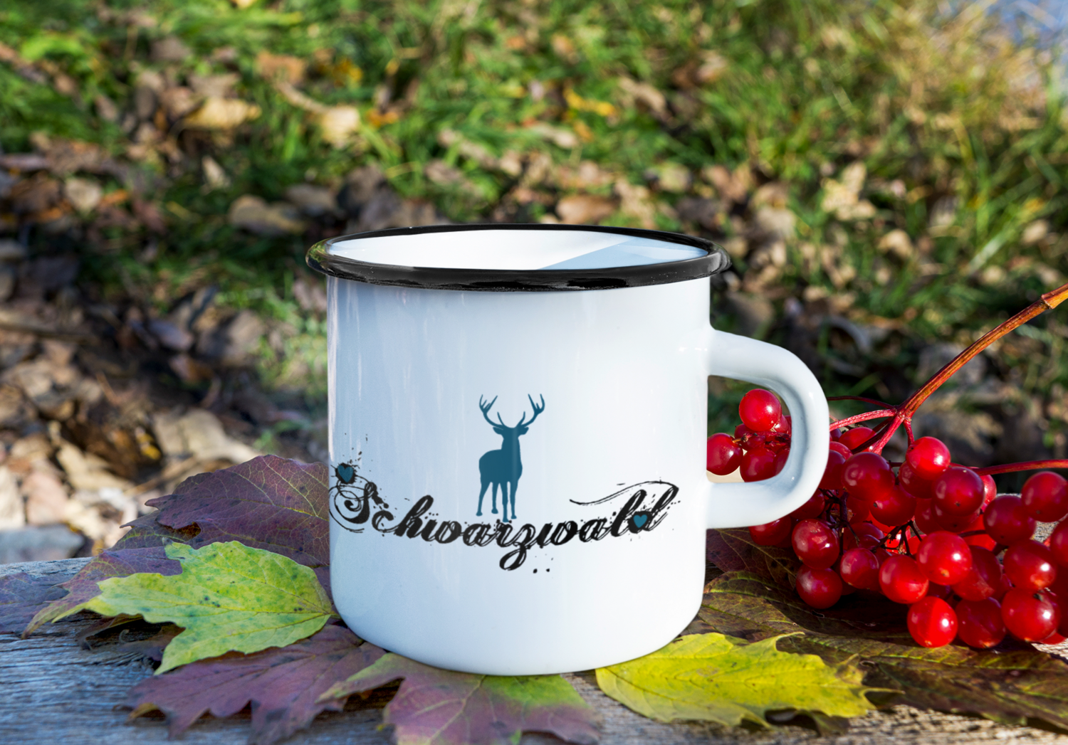 Emaille Becher Schwarzwald Hirsch Petrol