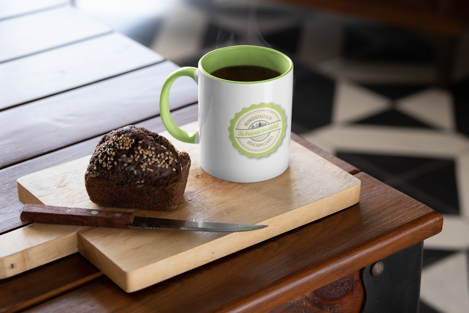 Keramiktasse Schwarzwald Button Grün