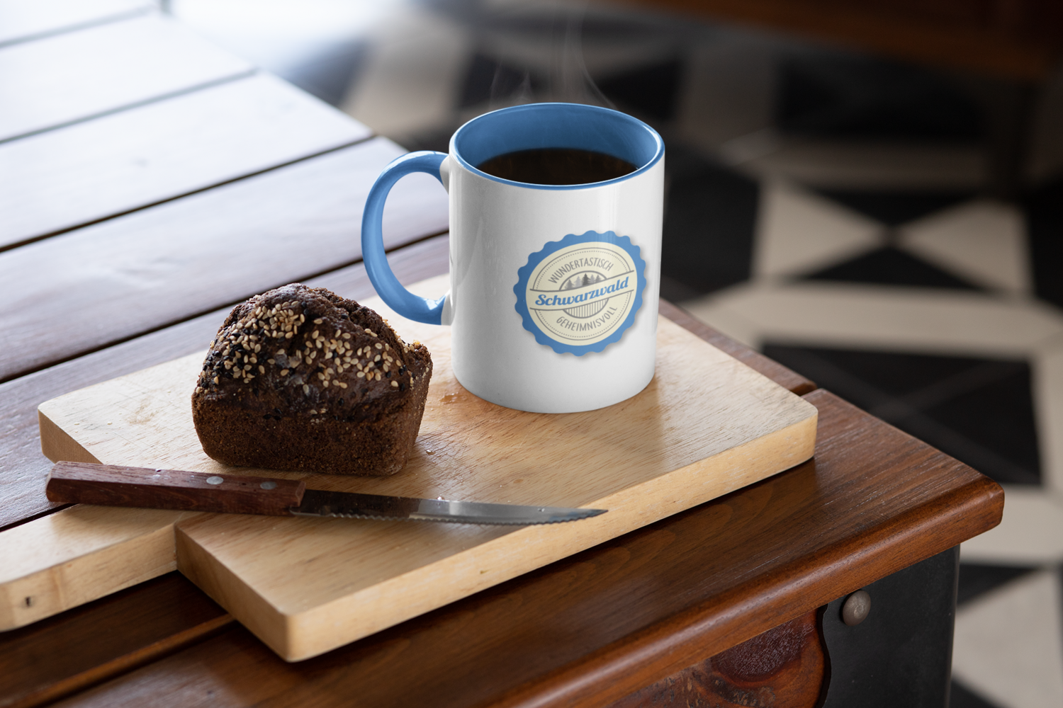 Keramiktasse Schwarzwald Button Dunkelblau