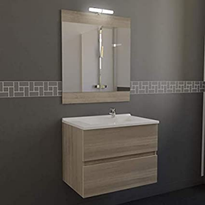 KIT MEUBLE MEXICO 60 GRIS M chêne foncé MIROIR LISSE