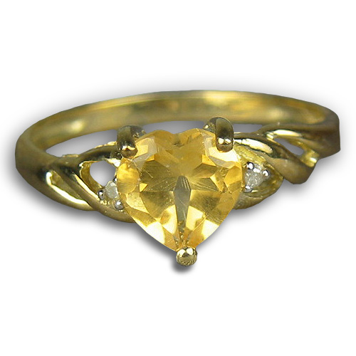 Citrine Heart Ring 10K Yellow Gold Diamond Accents