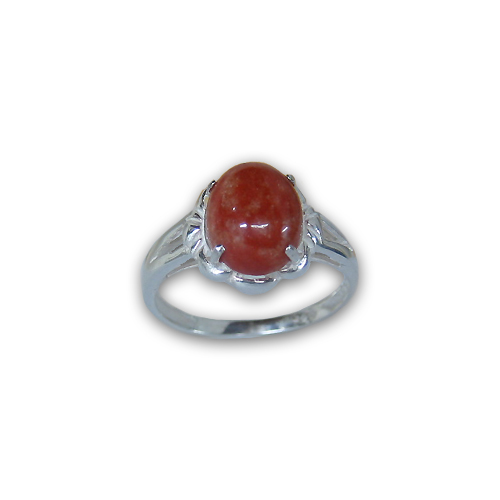 Oval Red Jade Ring Solid Sterling Silver