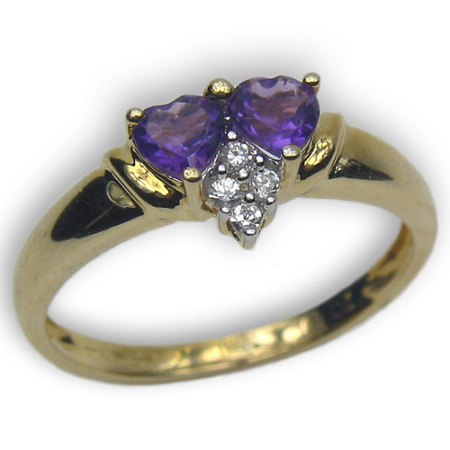 Solid 10k Gold Double Amethyst Heart Ring