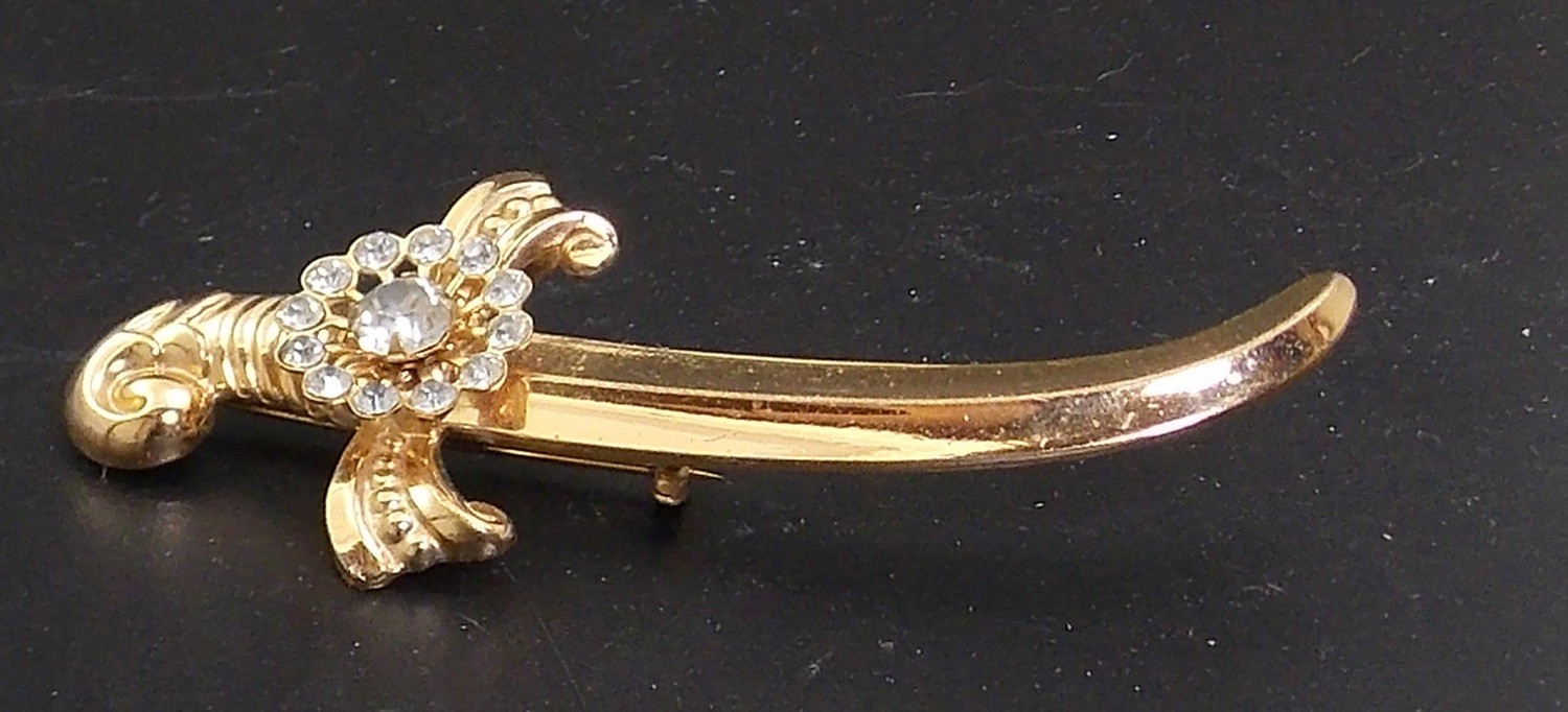 Vintage Coro Signed Rhinestone Sword Pin