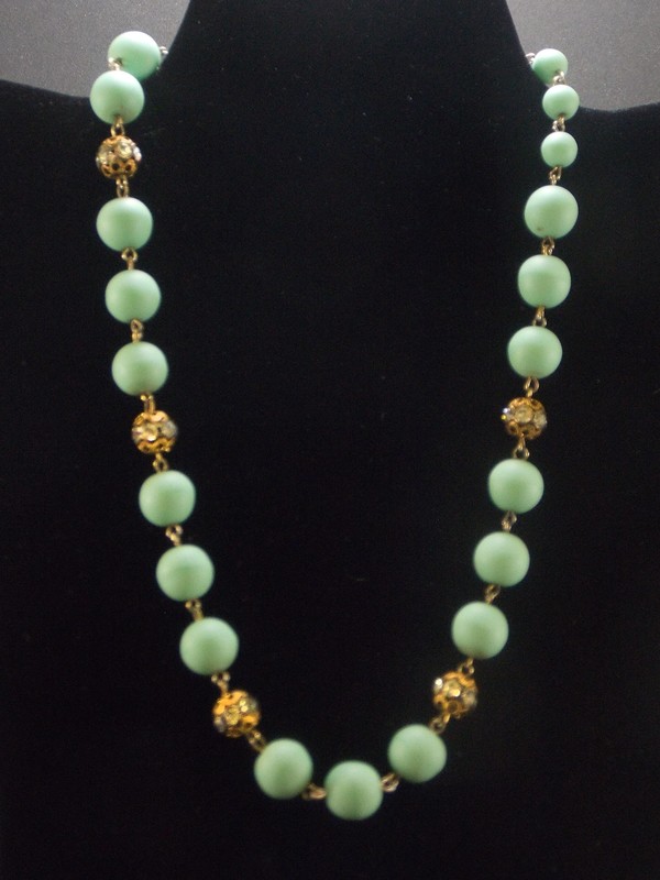 Coro Frosted Bead and Rhinestone Necklace