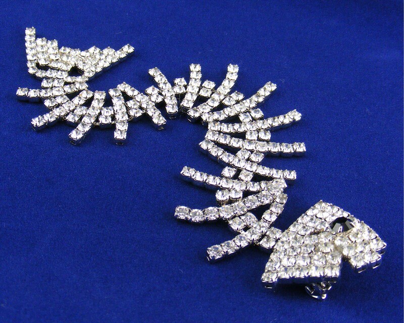 Huge Vintage Rhinestone Fish Tie Brooch