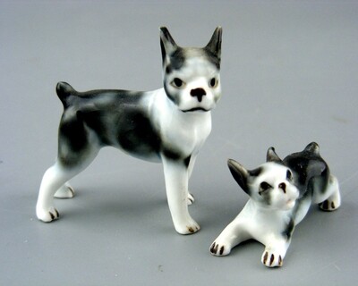 Porcelain Boston Terrier with Puppy