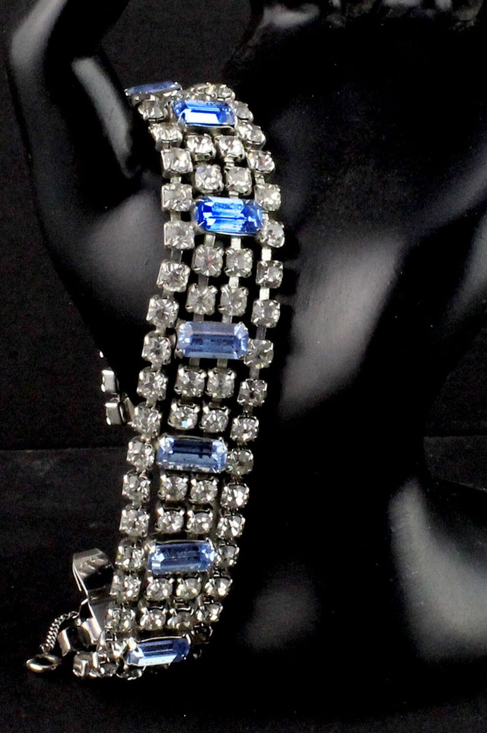 Vintage Blue and Clear Rhinestone Bracelet