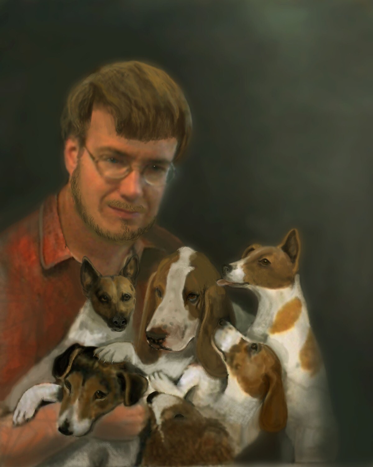 Painting of an old friend and the dogs