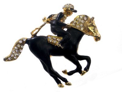 Black Racehorse Pin with Rhinestones