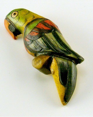 Hand Carved and Painted Parrot Pin