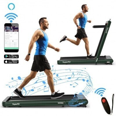 4.75HP 2 In 1 Folding Treadmill with Remote APP Control-Green - Color: Green - Size: 4-4.75 HP