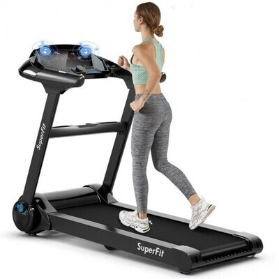 2.25HP Folding Treadmill with Bluetooth Speaker-Black - Color: Black - Size: 2-2.75 HP