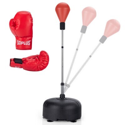 Adjustable Freestanding Punching Bag with Boxing Gloves-Red - Color: Red