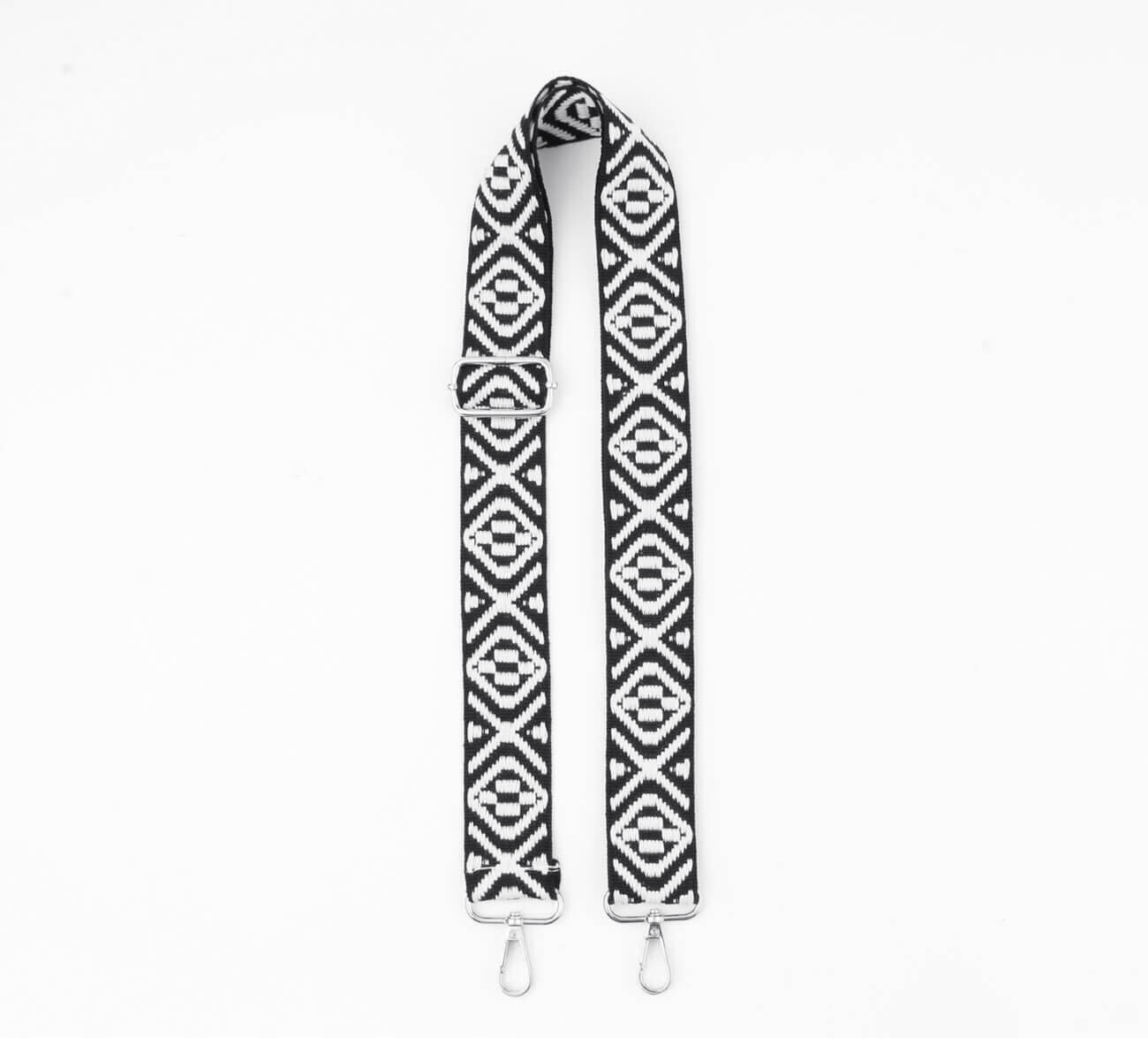 Draagriem voor tassen &quot;Bija&quot;, Kleur: zwart wit/Zilver