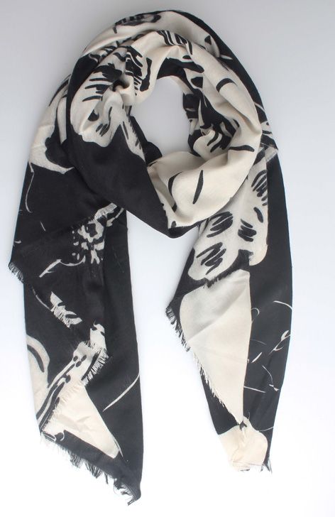 Sjaal &quot;Malika bloem&quot;, Kleur: Zwart/Wit