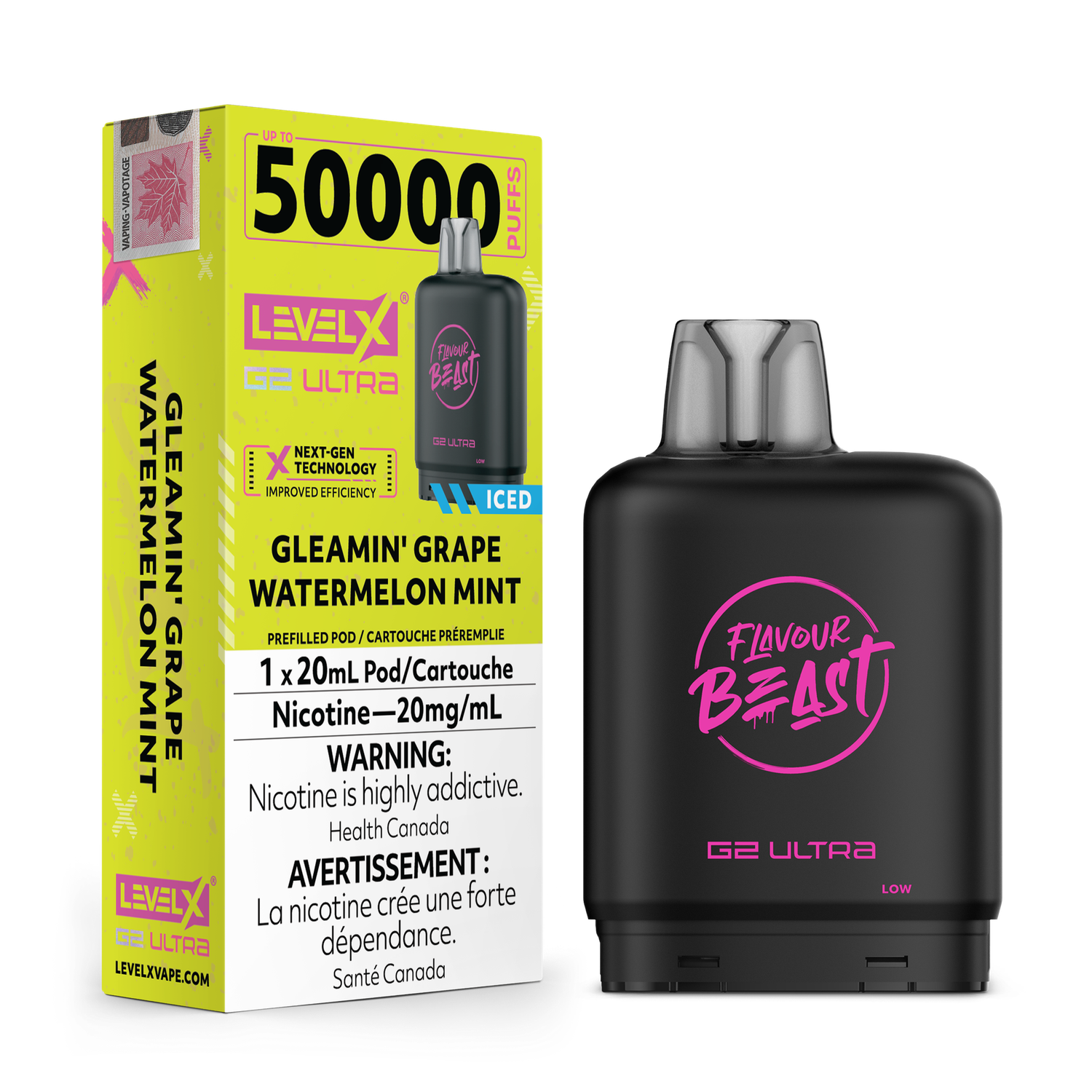 Flavour Beast Level X G2 Ultra 50K Pod - Gleamin&#39; Grape Watermelon Mint