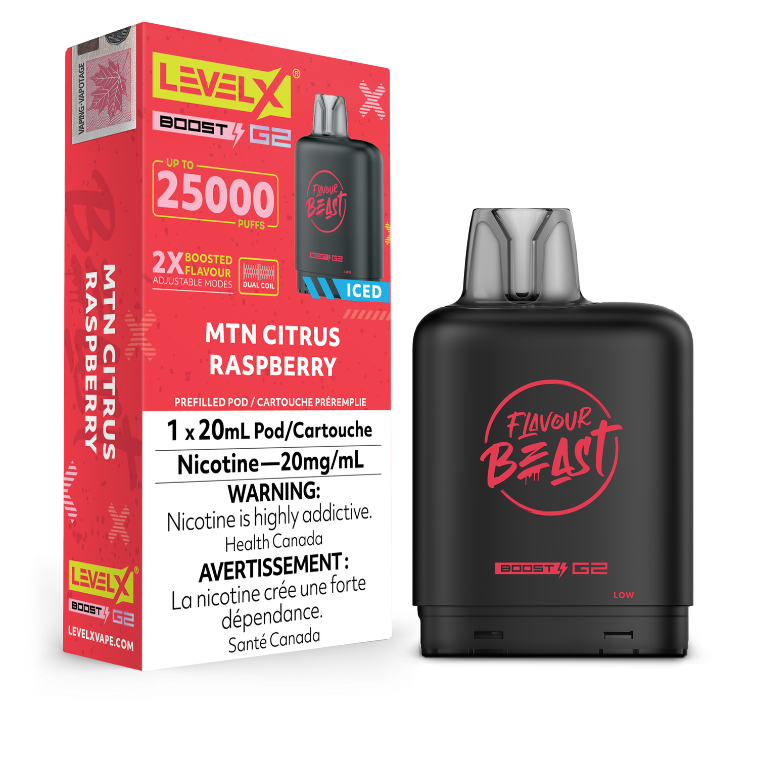 Flavour Beast Level X Boost G2 25K Pod - Mtn Citrus Raspberry
