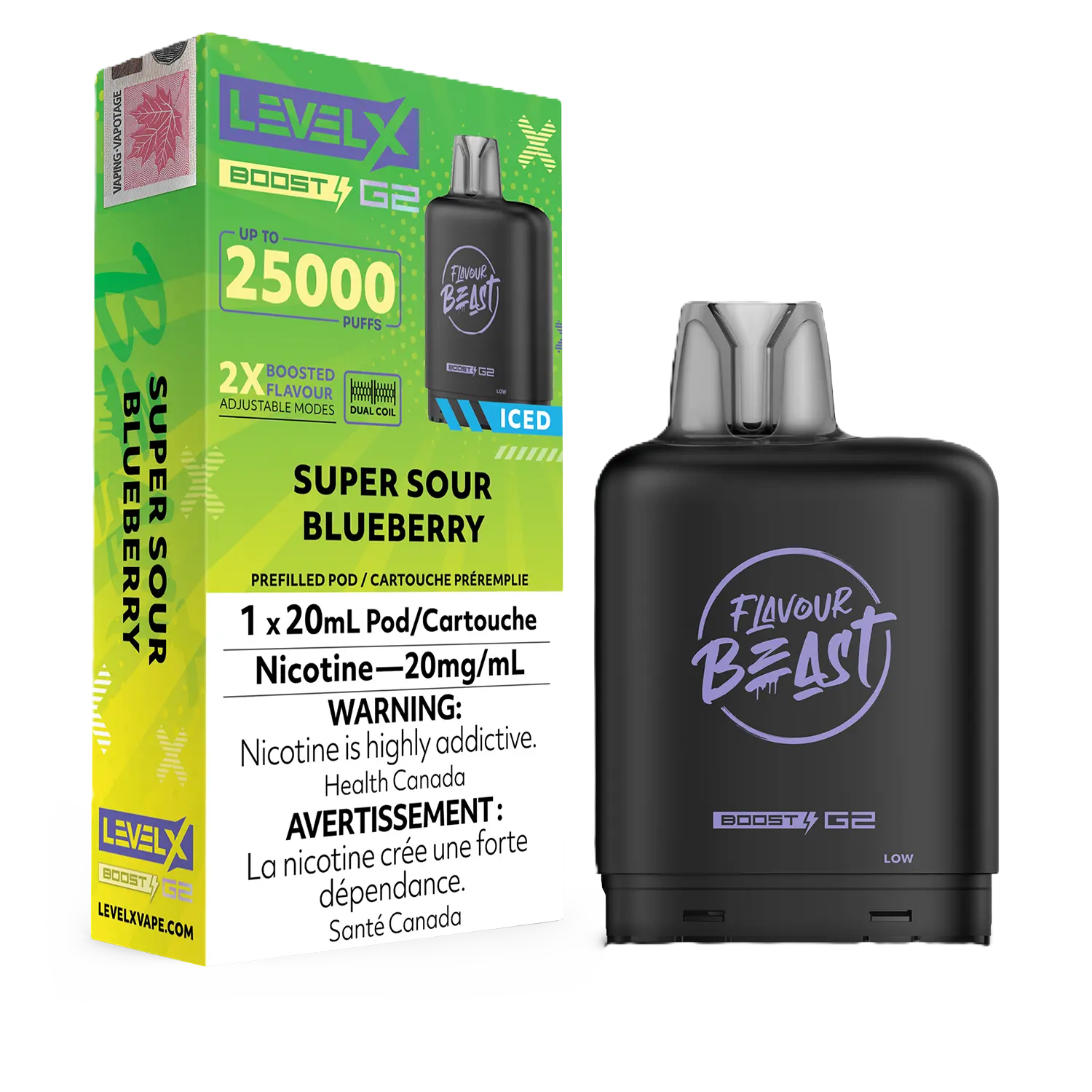 Flavour Beast Level X Boost G2 25K Pod - Super Sour Blueberry Iced