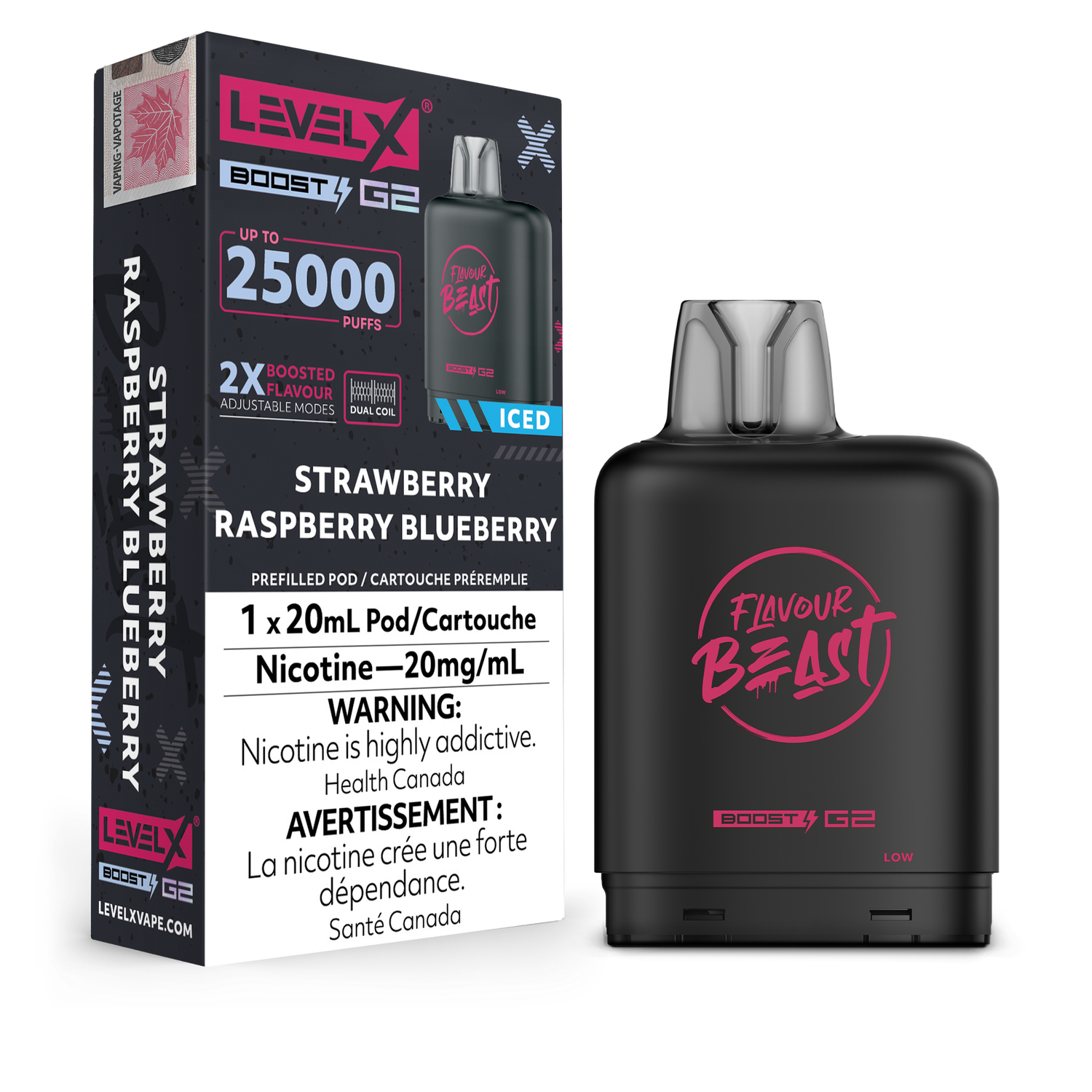 Flavour Beast Level X Boost G2 25K Pod - Strawberry Raspberry Blueberry Iced
