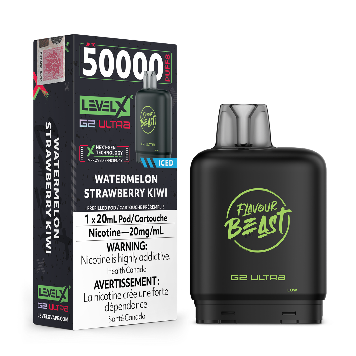 Flavour Beast Level X G2 Ultra 50K Pod - Watermelon Strawberry Kiwi Ice