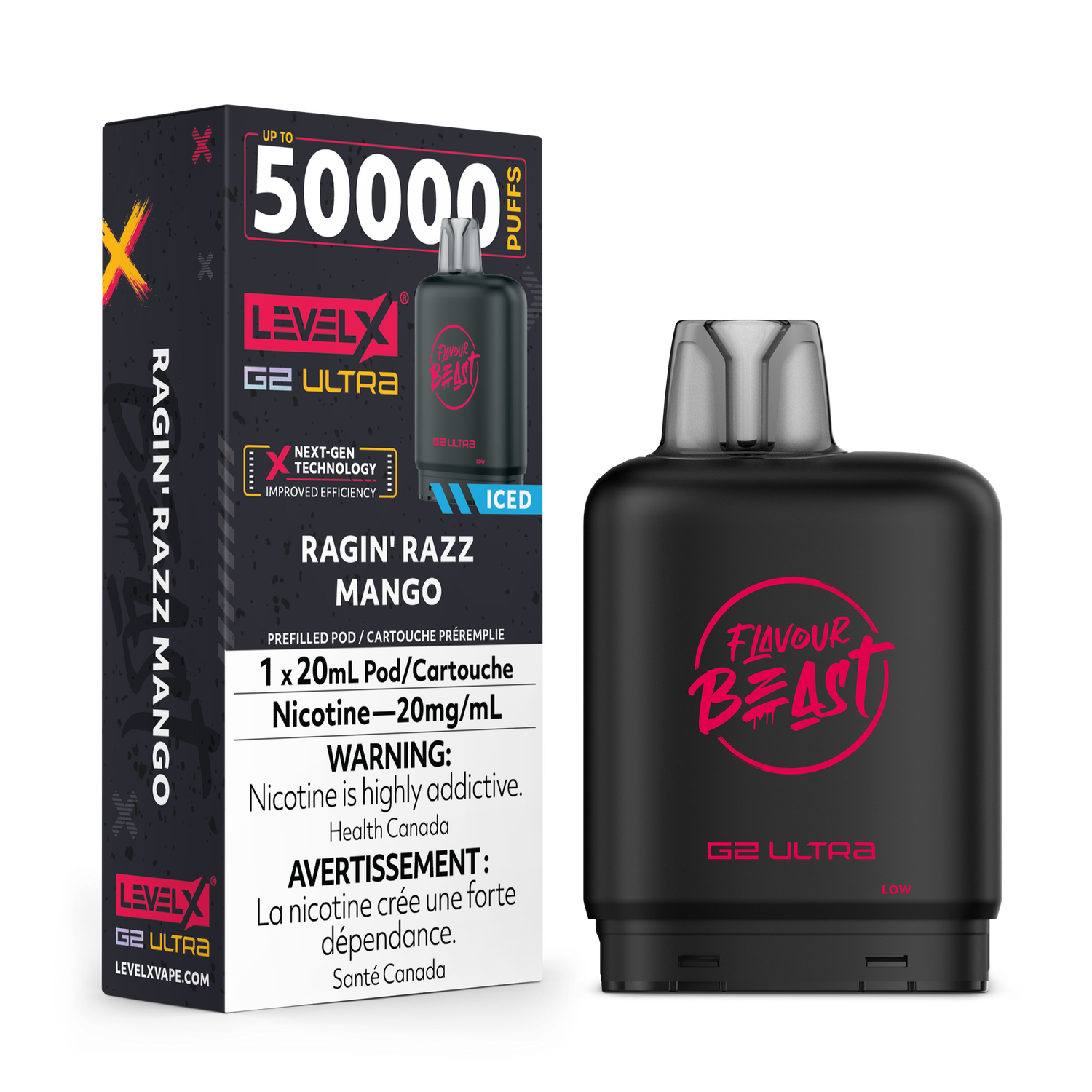 Flavour Beast Level X G2 Ultra 50K Pod - Ragin&#39; Razz Mango Iced