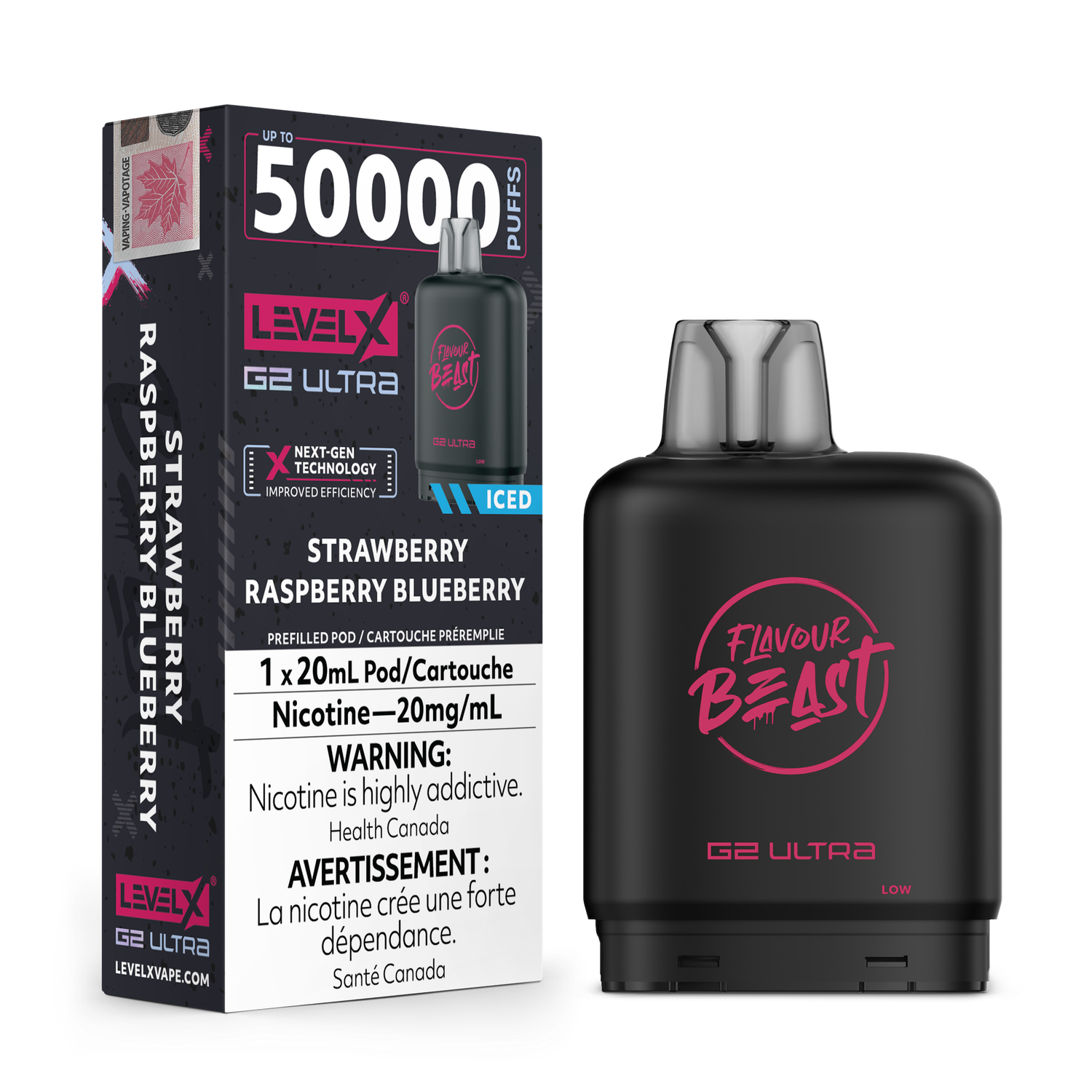 Flavour Beast Level X G2 Ultra 50K Pod - Strawberry Raspberry Blueberry Ice