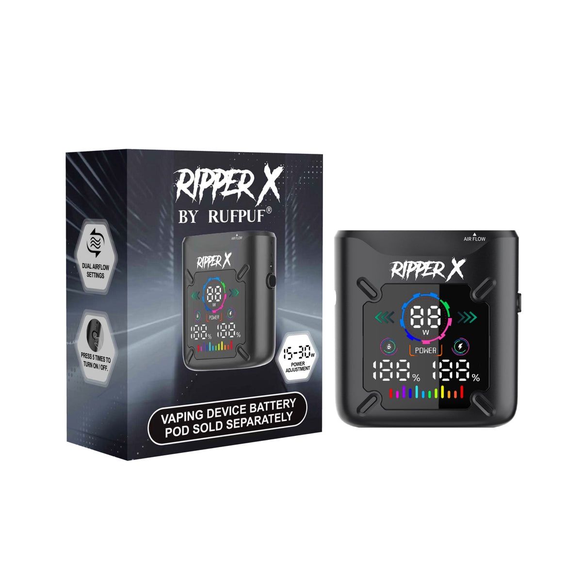 RufPuf Ripper X Ultra 2 - Device (Battery Only), Colour: Metallic Black