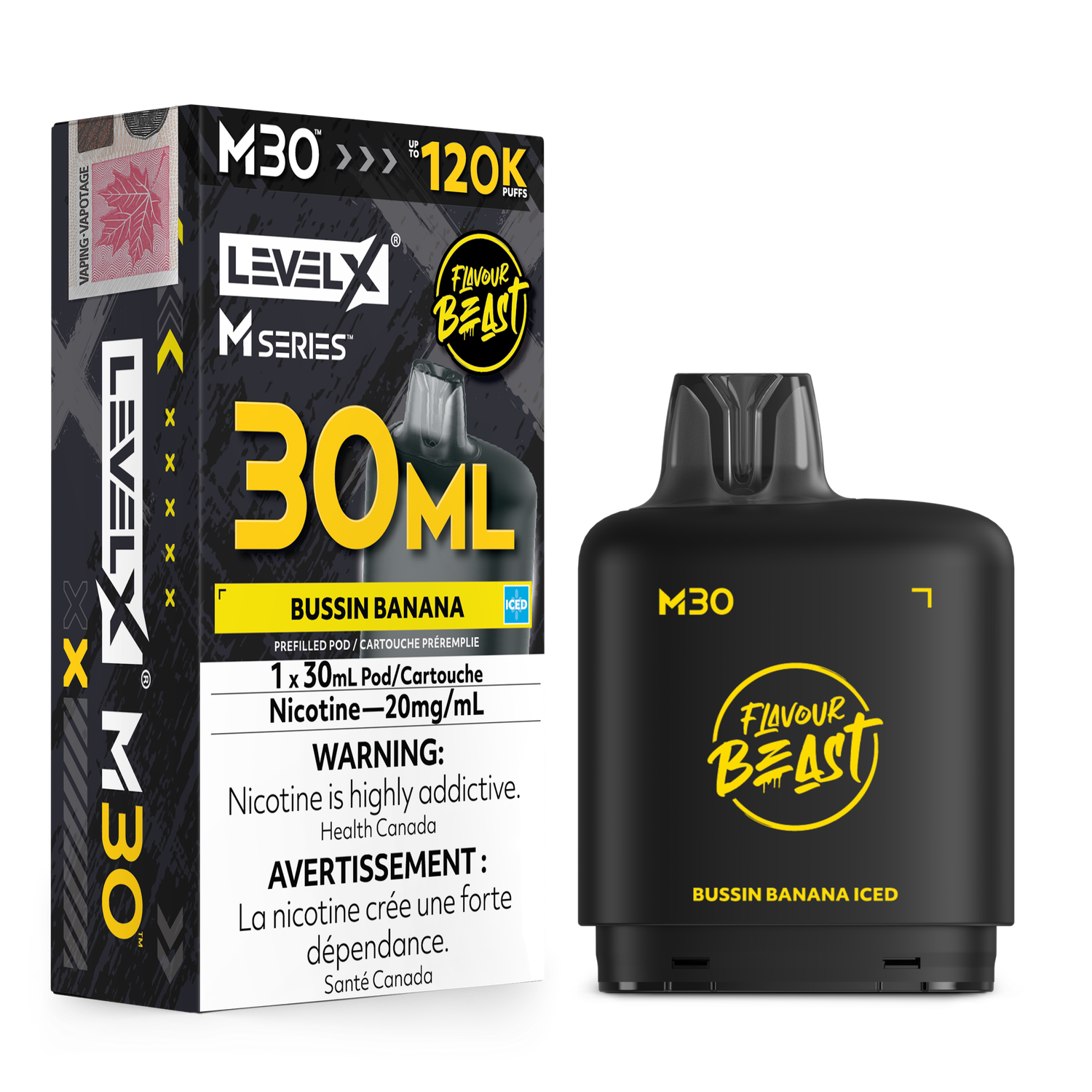 Flavour Beast Level X M Series Pod 30ML 120K - Bussin Banana Iced Flavour Beast Level X M Series Pod 30ML 120K - Bussin Banana Iced