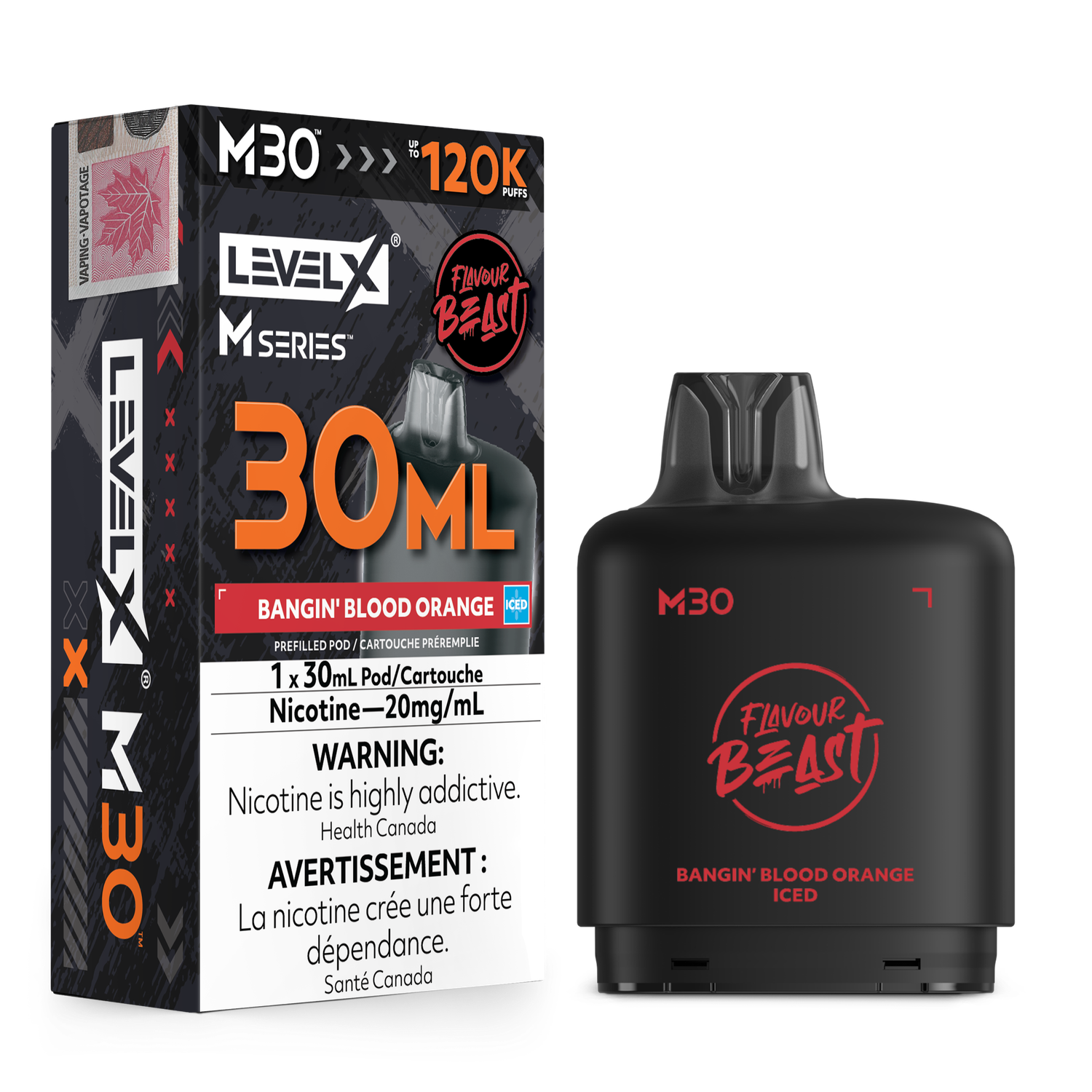 Flavour Beast Level X M Series Pod 30ML 120K - Bangin' Blood Orange Iced Flavour Beast Level X M Series Pod 30ML 120K - Bangin' Blood Orange Iced