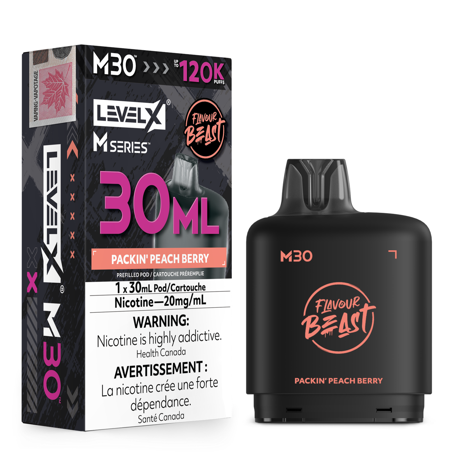 Flavour Beast Level X M Series Pod 30ML 120K - Packin' Peach Berry