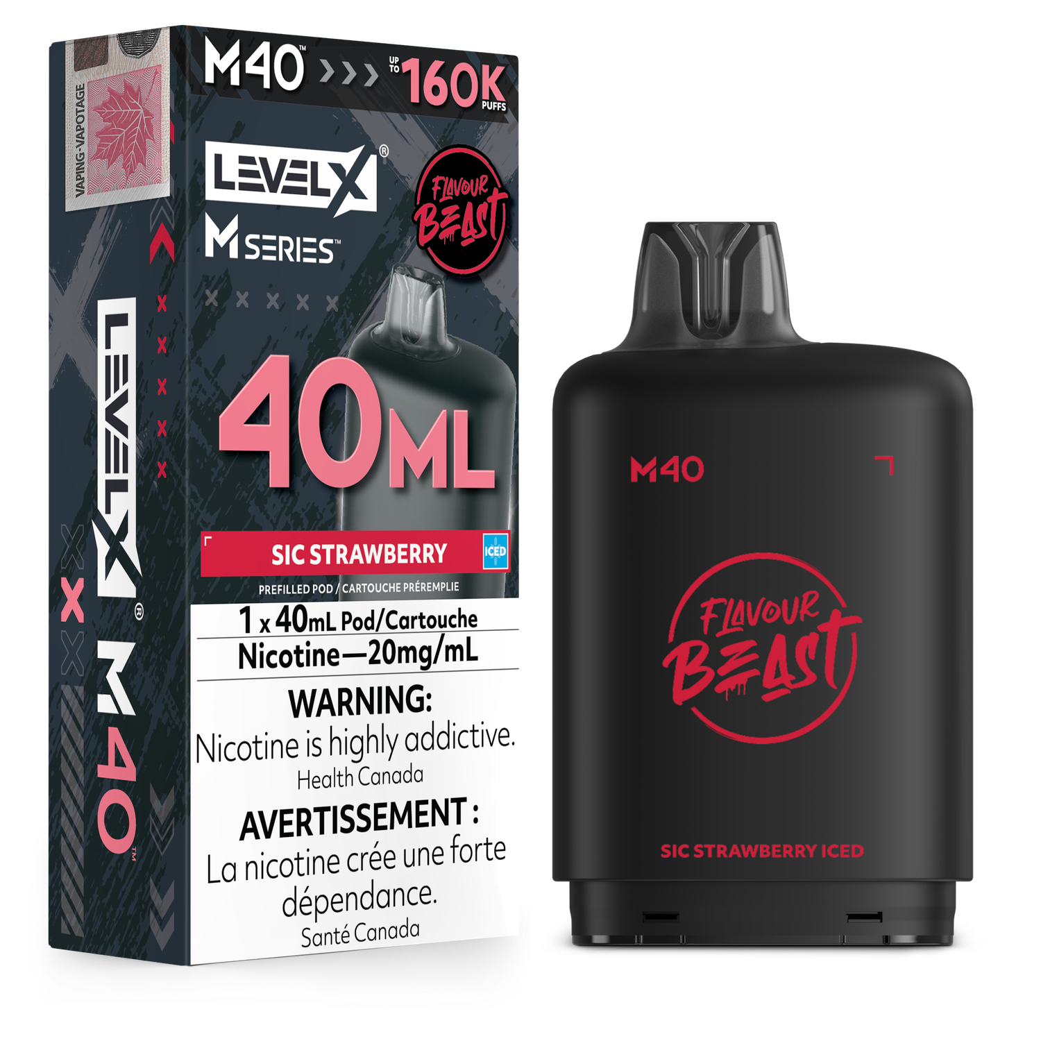 Flavour Beast Level X M Series Pod 40ML 160K - Sic Strawberry Iced Flavour Beast Level X M Series Pod 40ML 160K - Sic Strawberry Iced