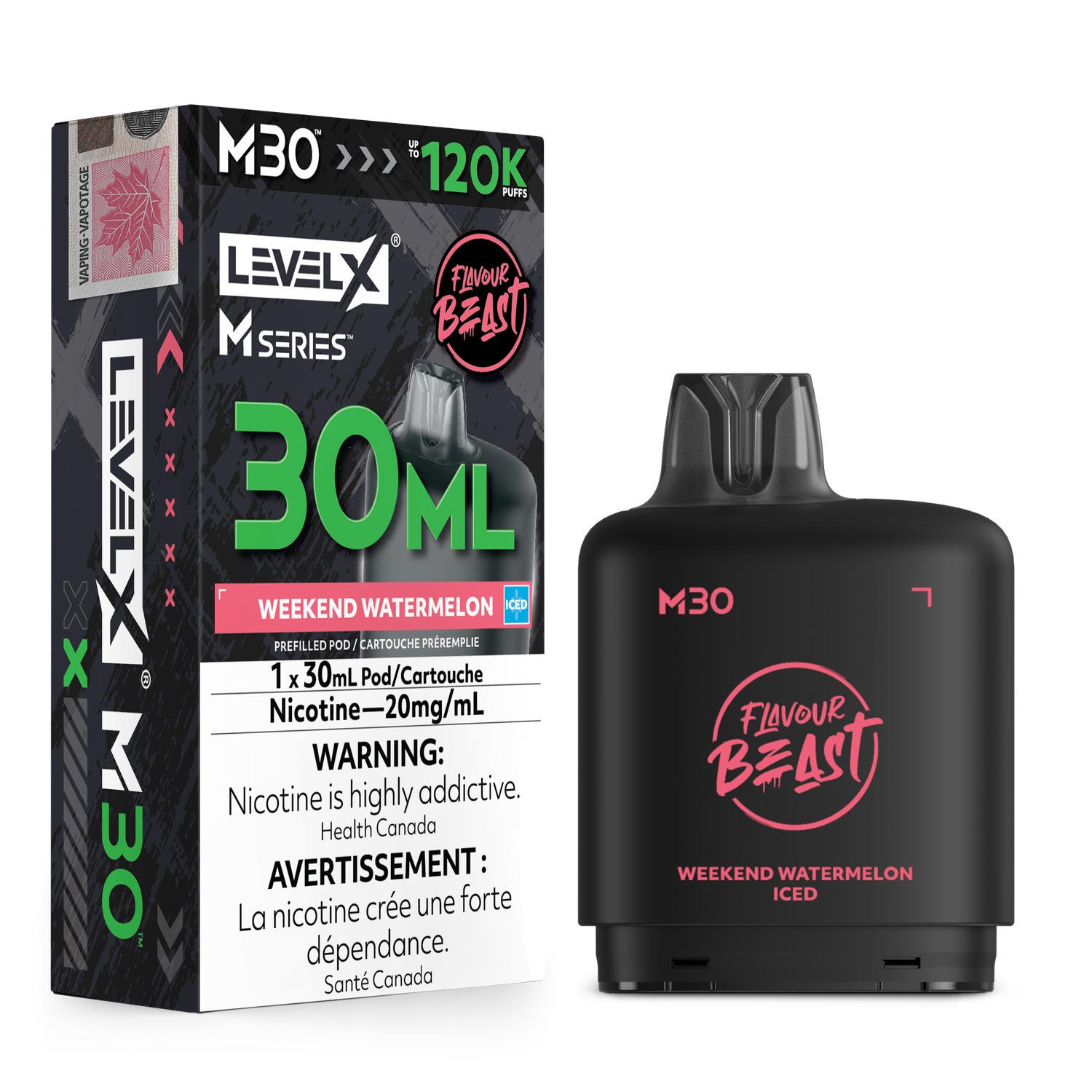 Flavour Beast Level X M Series Pod 30ML 120K - Weekend Watermelon Iced Flavour Beast Level X M Series Pod 30ML 120K - Weekend Watermelon Iced