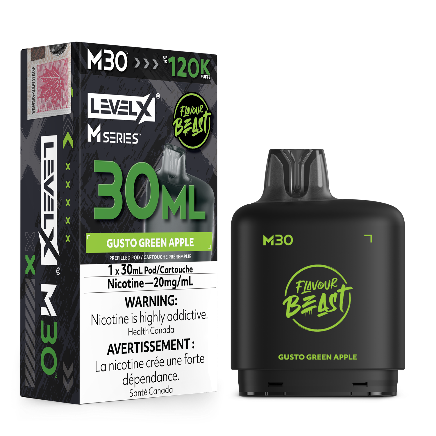 Flavour Beast Level X M Series Pod 30ML 120K - Gusto Green Apple Flavour Beast Level X M Series Pod 30ML 120K - Gusto Green Apple