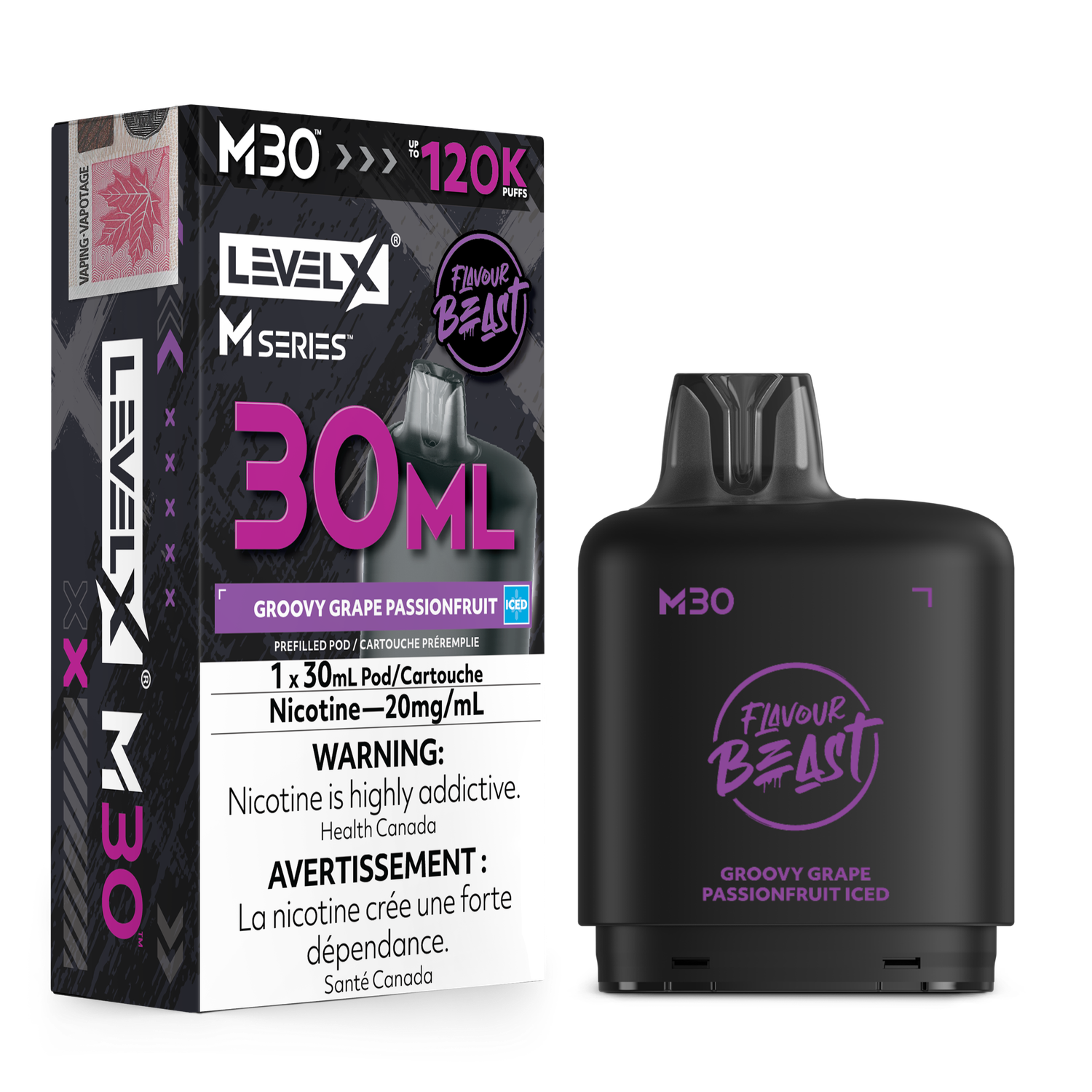 Flavour Beast Level X M Series Pod 30ML 120K - Groovy Grape Passionfruit Iced Flavour Beast Level X M Series Pod 30ML 120K - Groovy Grape Passionfruit Iced