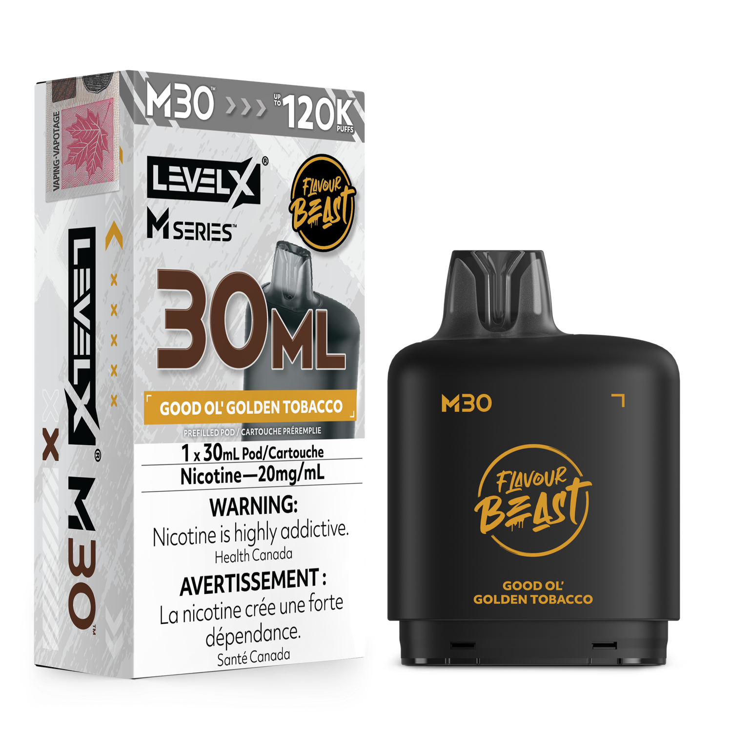 Flavour Beast Level X M Series Pod 30ML 120K - Good Ol' Golden Tobacco Flavour Beast Level X M Series Pod 30ML 120K - Good Ol' Golden Tobacco
