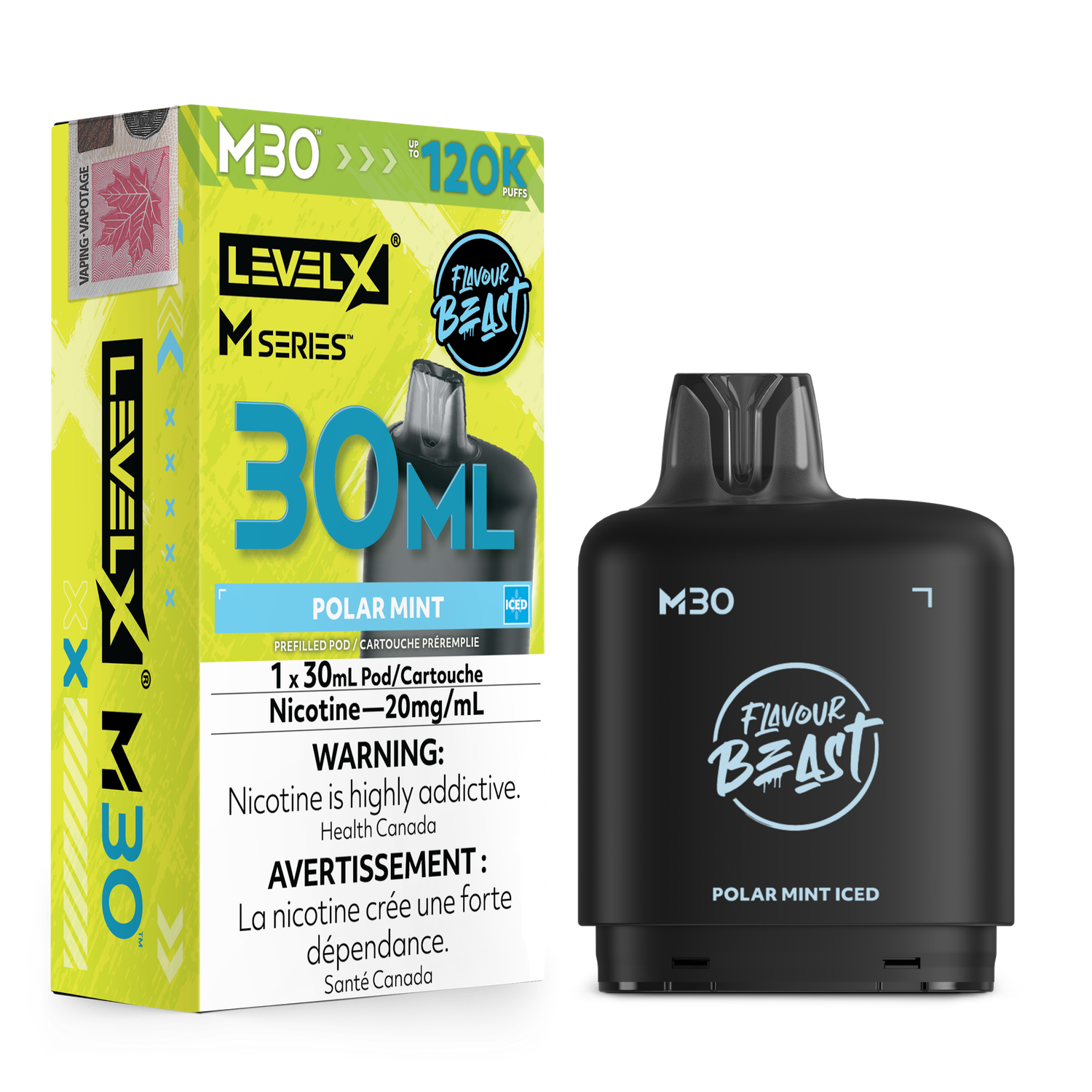 Flavour Beast Level X M Series Pod 30ML 120K - Polar Mint Iced Flavour Beast Level X M Series Pod 30ML 120K - Polar Mint Iced