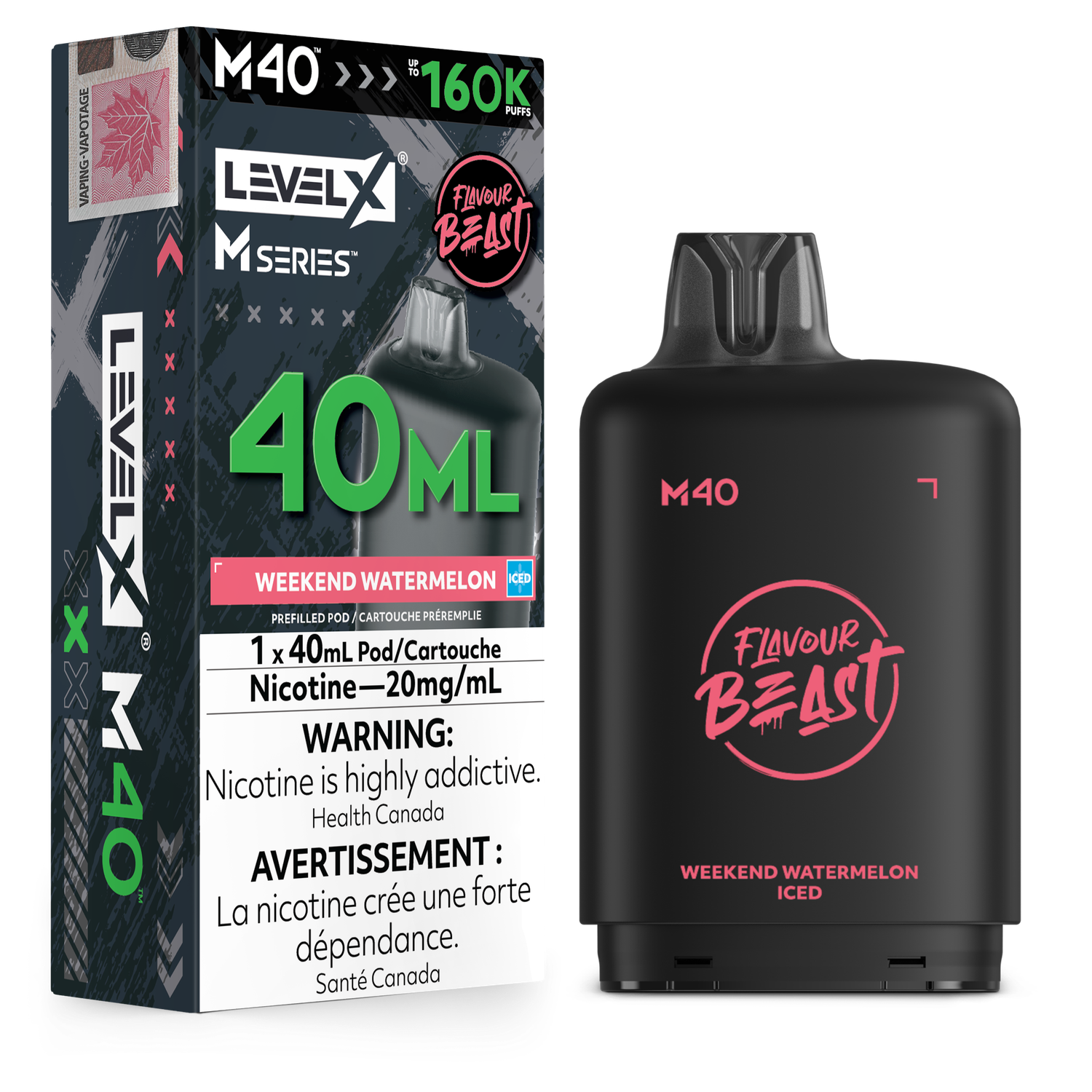 Flavour Beast Level X M Series Pod 40ML 160K - Weekend Watermelon Iced Flavour Beast Level X M Series Pod 40ML 160K - Weekend Watermelon Iced