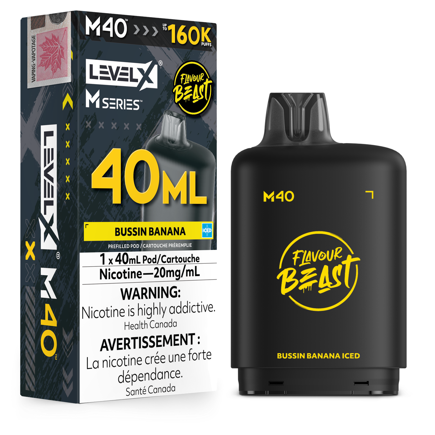 Flavour Beast Level X M Series Pod 40ML 160K - Bussin Banana Iced Flavour Beast Level X M Series Pod 40ML 160K - Bussin Banana Iced