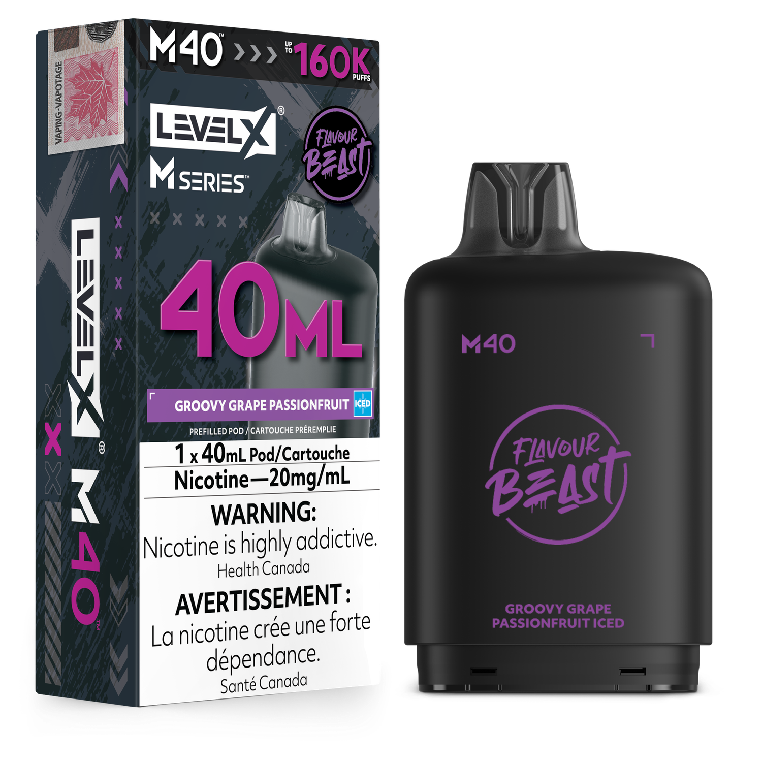 Flavour Beast Level X M Series Pod 40ML 160K - Groovy Grape Passionfruit Iced Flavour Beast Level X M Series Pod 40ML 160K - Groovy Grape Passionfruit Iced