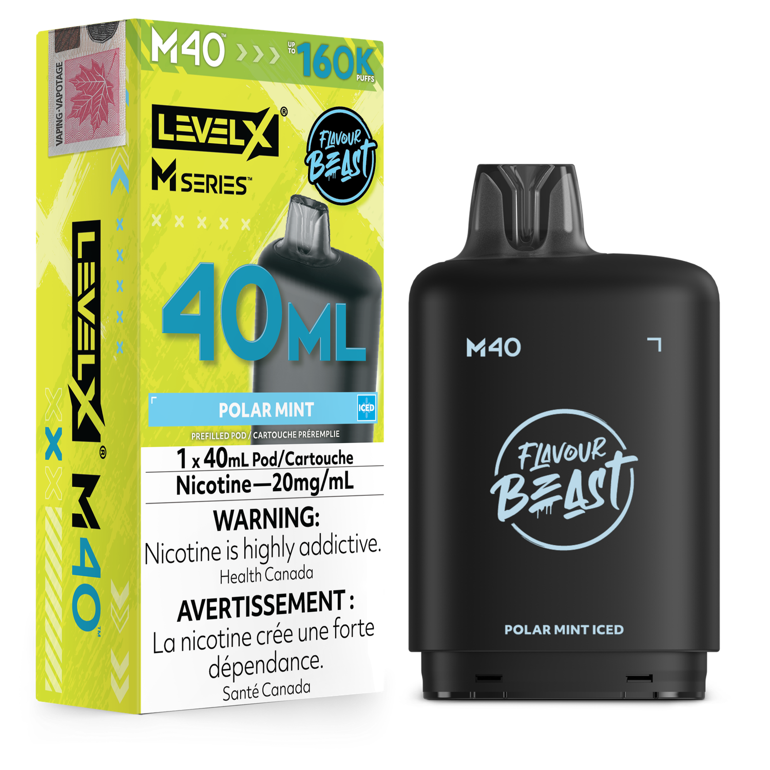 Flavour Beast Level X M Series Pod 40ML 160K - Polar Mint Iced Flavour Beast Level X M Series Pod 40ML 160K - Polar Mint Iced