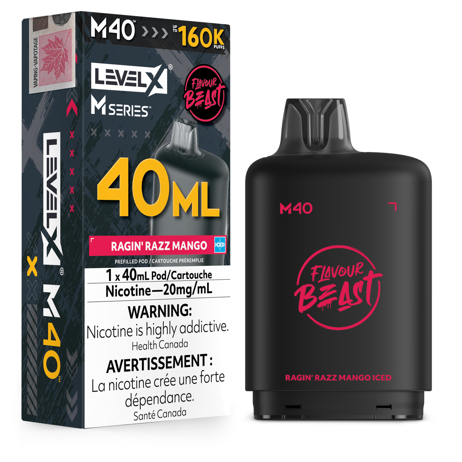 Flavour Beast Level X M Series Pod 40ML 160K - Ragin' Razz Mango Iced Flavour Beast Level X M Series Pod 40ML 160K - Ragin' Razz Mango Iced