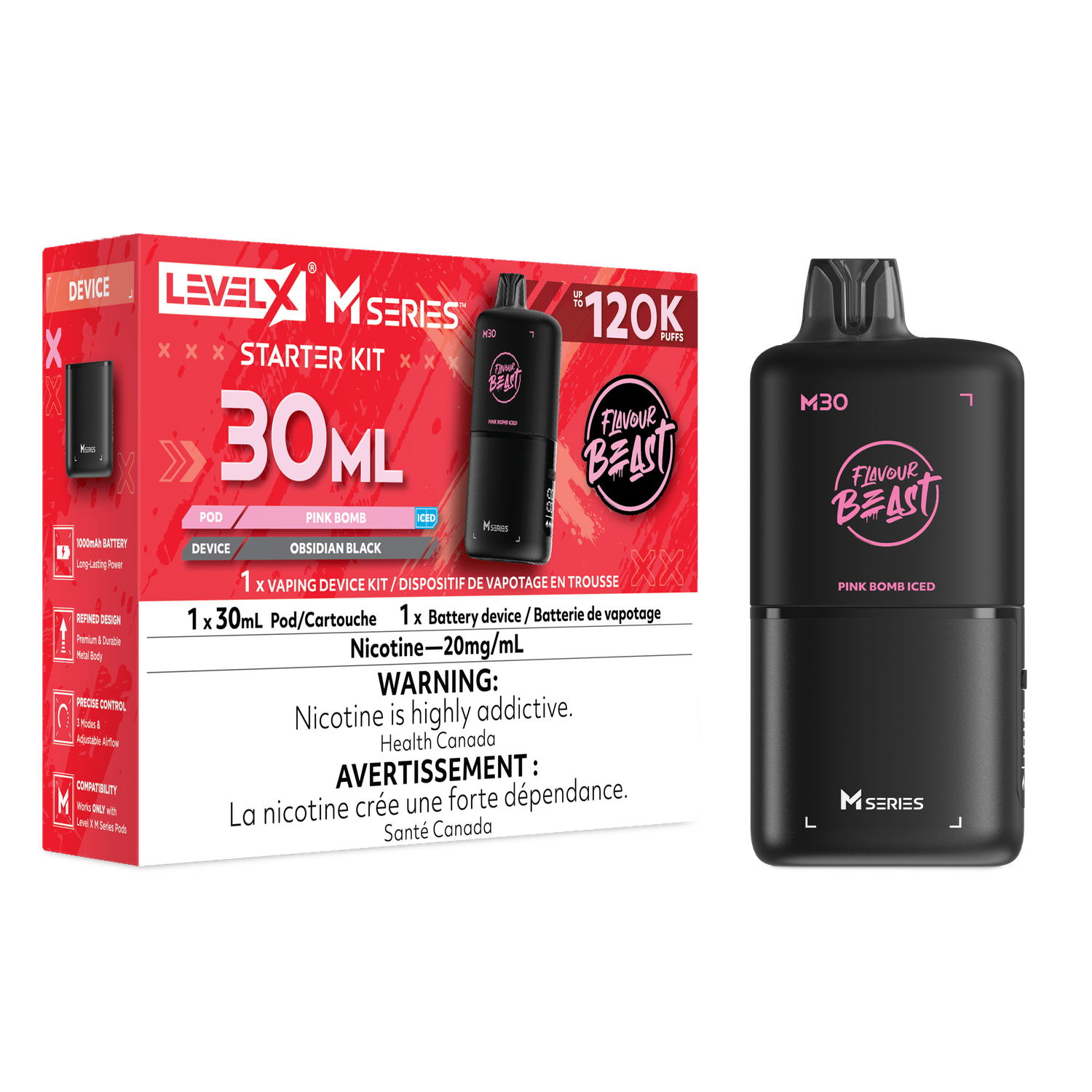 Flavour Beast Level X M Series Starter Kit 30ML 120K - Pink Bomb Iced