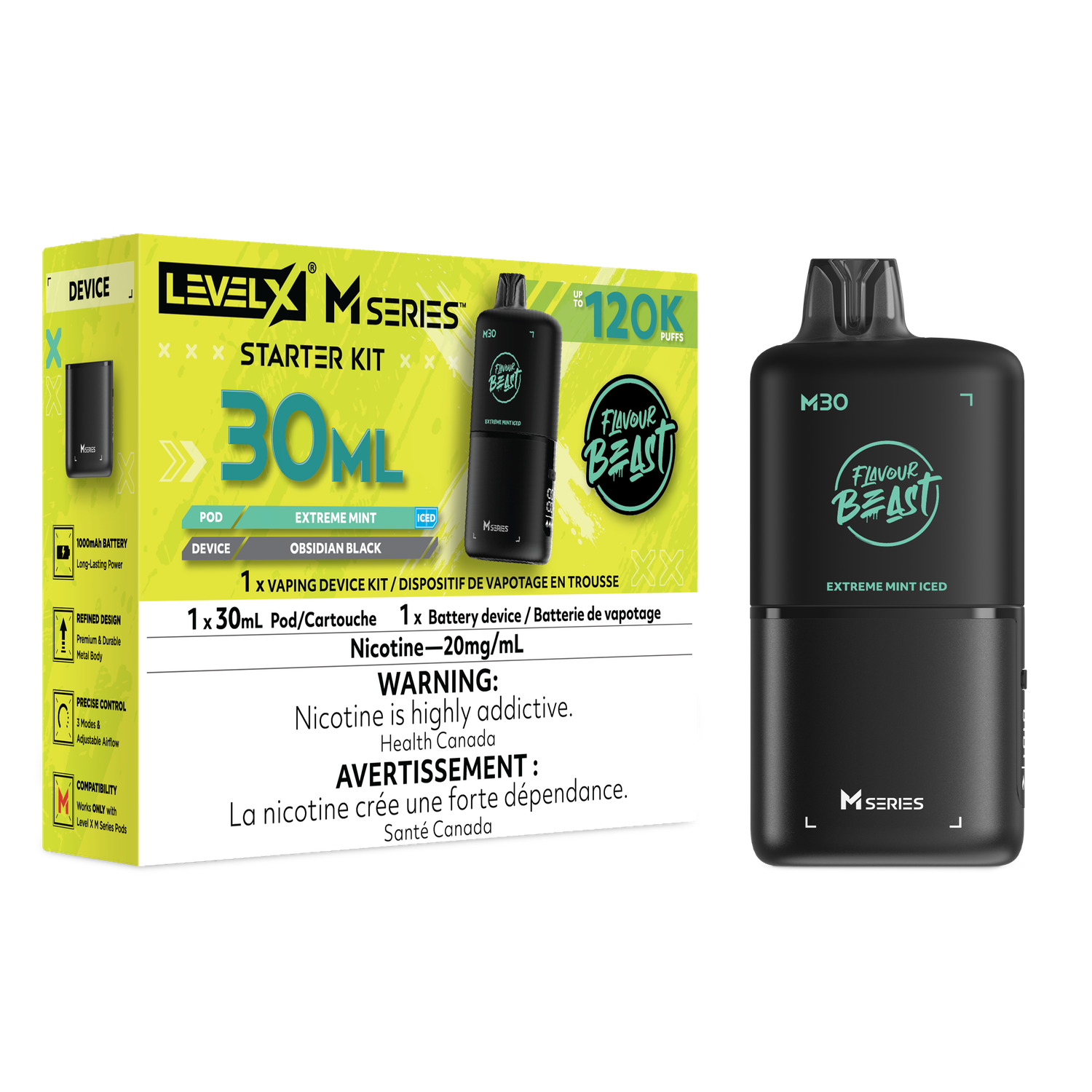 Flavour Beast Level X M Series Starter Kit 30ML 120K - Extreme Mint Iced Flavour Beast Level X M Series Starter Kit 30ML 120K - Extreme Mint Iced